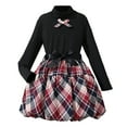 thumbnail image 1 of Little Girls Outfits Set High Neck Bow Long Sleeve Top With Plaid Print Short Skirt Winter Fall Outfit Kids Clothing Black Size 7-8T, 1 of 7