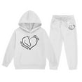thumbnail image 1 of Little Girls Outfits Set Kids Hoodie Pants Combo Casual Letter Print Pullover Jogger Two Piece Outfit Clothing White Size 6-7T, 1 of 4