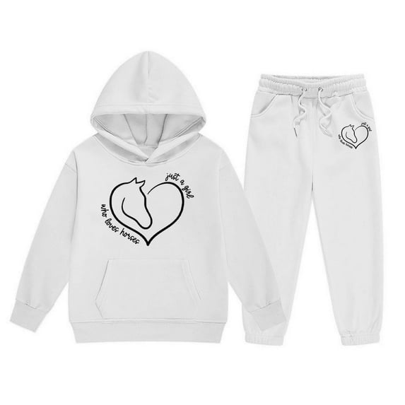 Little Girls Outfits Set Kids Hoodie Pants Combo Casual Letter Print Pullover Jogger Two Piece Outfit Clothing White Size 6-7T