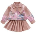 thumbnail image 1 of Little Girls Outfits Sets 2 Piece Soft Leather Jacket With Pleated Skirt Long Sleeve Kids Spring Fashion Cute Girls Fall Clothes Pink Size 6-7T, 1 of 5