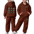 thumbnail image 1 of Little Girls Outfits Sets Boys Long Sleeve Solid Warm Hoodie Pullover Tops Pants Kids Sweat Suit Fall Girls Clothing Sets Coffee Size 6-7T, 1 of 7
