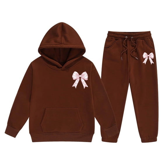 Little Girls Outfits Sets Hoodie Pants Letter Print Kids Casual Two Piece Winter Comfy Fall Girls Clothes Brown Size 6-7T