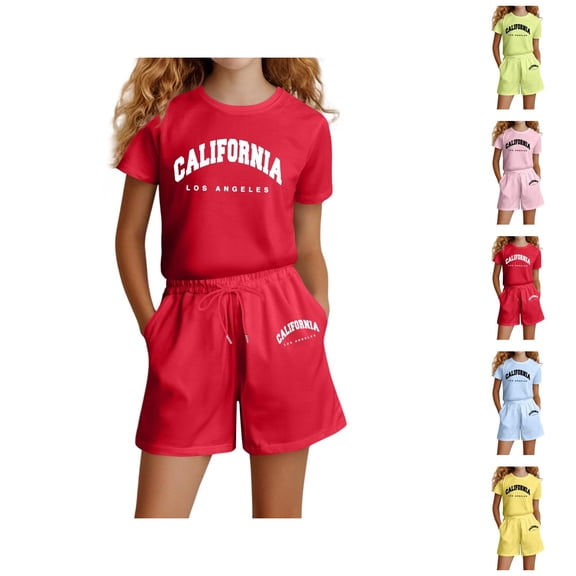 Little Girls Outfits Sets for Girls Girls Fashion Letter Print Casual Loose Short Sleeve Suit(4 14 Ages)