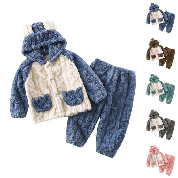 Little Girls Outfits Sets for Girls Toddler Girls Boys Winter Long Sleeve Patchwork Color Prints Hoodie Tops Pants 2PCS Outfits Clothes Set