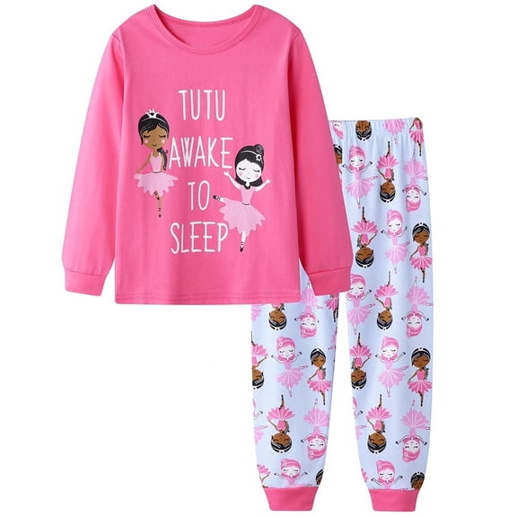Little Girls Pajamas 2 Piece Pj's Long Sleeve Cartoon Sleepwear Clothes Set Outfits for Kids Size 5-6T