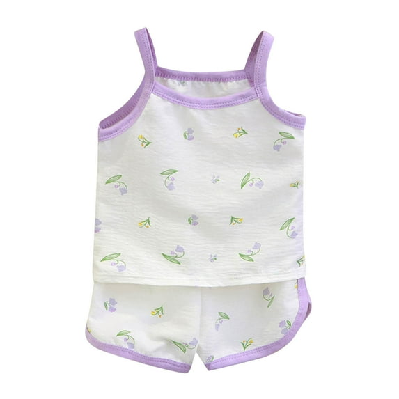 Little Girls Pajamas 2Pcs Spaghetti Strap Tank Tops with Shorts Cartoon Cute Sleepwear Loungewear Pajamas Set for Girls 6T-7T