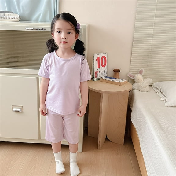 Little Girls Pajamas Set Short Sleeve Crewneck Soft Comfort Top Shorts Set Toddler Nightgown Summer Little Girl Pjs Size 5-6 Years