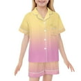 thumbnail image 1 of Little Girls Pajamas Set Silk Satin Gradient Short Sleeve Button-Down Loungewear with Shorts Toddler Summer Pajamas Silk PJS for Girls 4T, 1 of 7