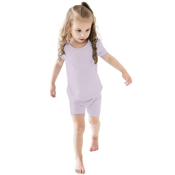 Little Girl Pajamas Set Solid Girls' Fashion Pajamas Set Crewneck Top and Shorts Toddler Boy Pajamas 6-7 Years