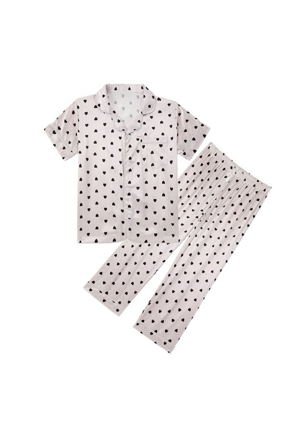 Little Girls Pajamas Silk Satin Short Sleeved Shirt Top And Pant Nightwear Pj's Sets