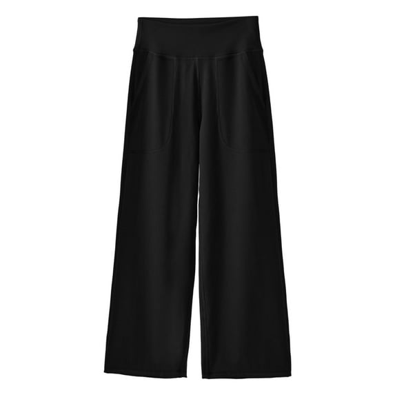 Little Girls Pants High Waist Wide Leg Long Pants Pocket Straight Leg High Elastic Sports Yoga Trousers Active Girls Clothing Black Size 7-8T