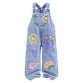 thumbnail image 1 of Little Girls Pants Kids Fashion Doodle Print Wide Leg Jumpsuit Denim Overalls Casual Wear Summer Fall Clothes Blue Size 6-7T, 1 of 8