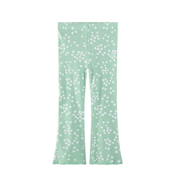 Little Girls Pants Winter Floral Print Casual Pants Kids Soft Elastic Waist Daily Use Clothing Light Green Size 6-7T