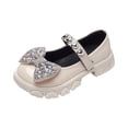 thumbnail image 1 of Little Girls Patent Leather Slip-On Penny Loafer Glitter Bow Low Heel School Uniform Dress Shoes for Girls (30,Beige), 1 of 4