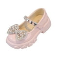 thumbnail image 1 of Little Girls Patent Leather Slip-On Penny Loafer Glitter Bow Low Heel School Uniform Dress Shoes for Girls (30,Pink), 1 of 2