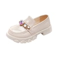 thumbnail image 1 of Little Girls Patent Leather Slip-On Penny Loafer Rhinestones Flats Black White School Uniform Dress Shoes for Girls (30,Beige), 1 of 3