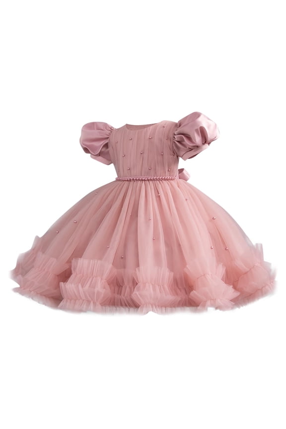 Little Girls Pearl Party Ball Dress Mesh Tiered Tulle Tutu Party Wedding Toddler Pageant Formal Prom Gown 0-5 Years