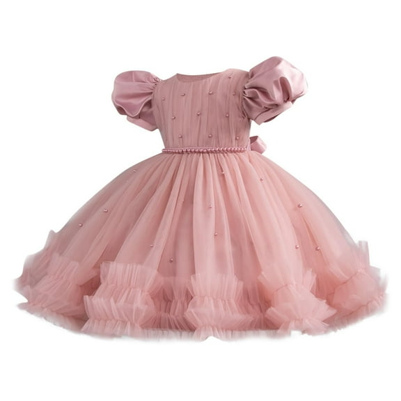 Little Girls Pearl Party Ball Dress Mesh Tiered Tulle Tutu Party Wedding Toddler Pageant Formal Prom Gown 0-5 Years