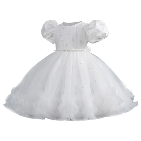 Little Girls Pearl Party Ball Dress Mesh Tiered Tulle Tutu Party Wedding Toddler Pageant Formal Prom Gown 0-5 Years