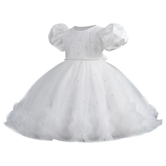 Little Girls Pearl Party Ball Dress Mesh Tiered Tulle Tutu Party Wedding Toddler Pageant Formal Prom Gown 0-5 Years