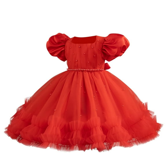 Little Girls Pearl Party Ball Dress Mesh Tiered Tulle Tutu Party Wedding Toddler Pageant Formal Prom Gown 0-5 Years