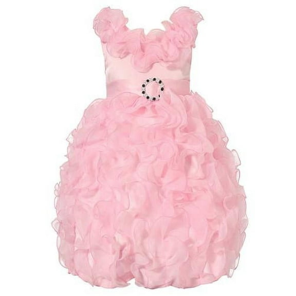 Little Girls Pink Cascade Ruffle Bridal Dress 3/4
