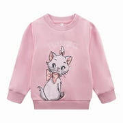Little Girls Pink Crewneck Cat Print Sweatshirt Cute Fall Cotton Clothes Size 6 203