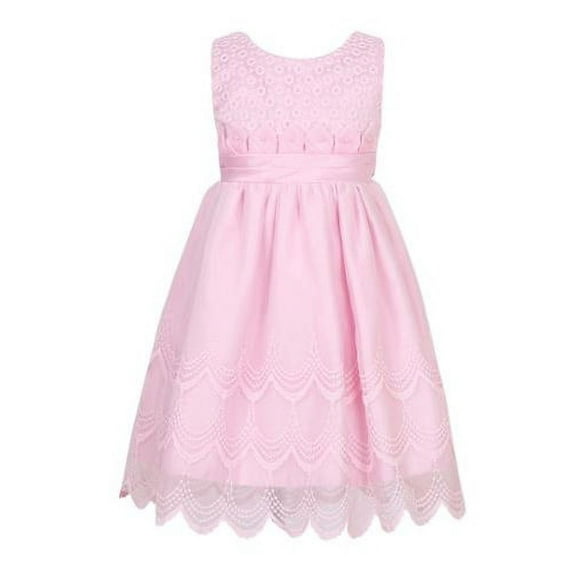 Little Girls Pink Embroidered Scallop Party Dress 4