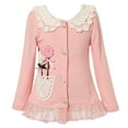 thumbnail image 1 of Little Girls Pink Jersey Flower Pot Lace Trimmed Cardigan 3/4, 1 of 2
