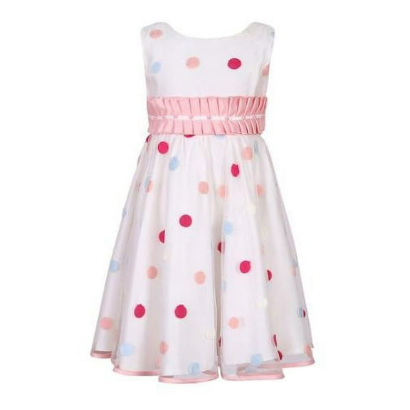 Little Girls Pink Polka Dot Pleated Waist Dress 6