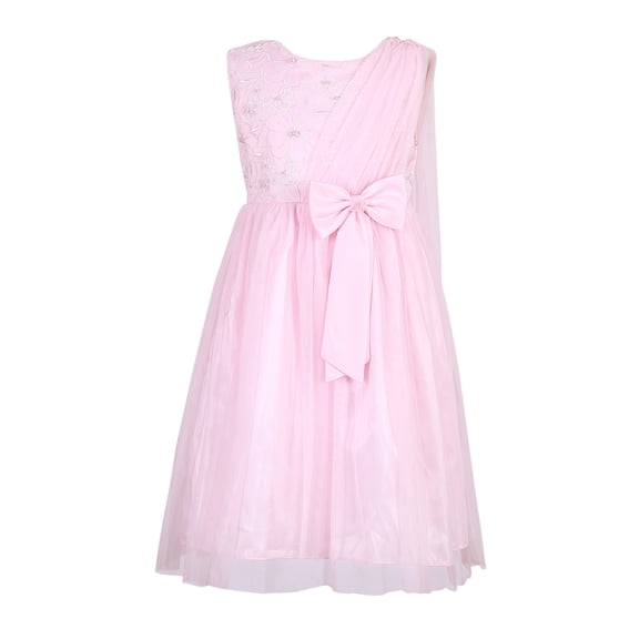 Little Girls Pink Shoulder Sash Bow Bridal Party Dress 4
