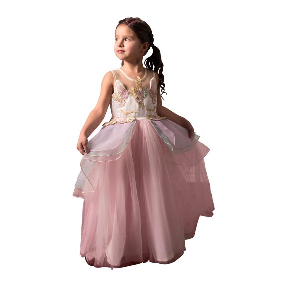 Little Girls Pink Sleeveless Ruffle Ankle Length Unicorn Dress 2