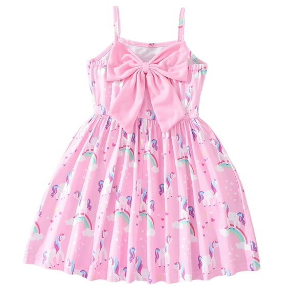 Little Girls Pink Unicorn Dresses Baby Girl Summer Spring Bow-Knot Dress Sundress 2T (Unicorn-306)