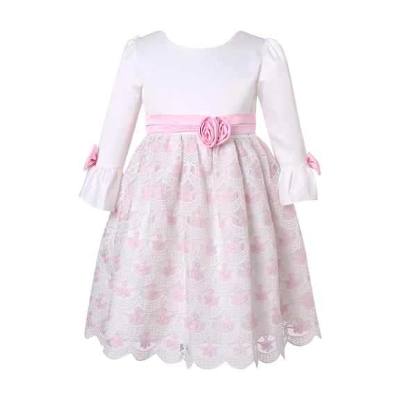 Little Girls Pink White Floral Adorned Party Dress 7