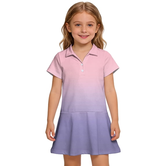 Little Girls Pique Polo Short Sleeve Pleated Skirt Dress Back to School Uniform Summer Casual Flowy Dresses