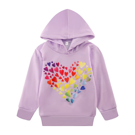 Little Girls Plain Hoodie Valentine's Day Heart Pullover Sweatshirt Casual Purple Crewneck Long Sleeve Tops Toddler Fall Winter Clothes (8212-7T)