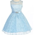 thumbnail image 1 of Little Girls Pleated Lace Illusion Top Sunburst Skirt Flowers Girls Dresses Blue Size 6, 1 of 7