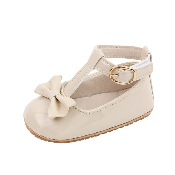 Little Girls Pre-Walker Leather Shoes 6-12M - Bowknot Buckle Mary Jane Dress Shoes Anti-Slip Rubber Sole Footwear