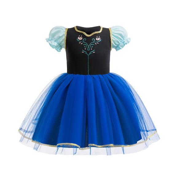 Little Girls Princess Anna Dress Halloween Cosplay Costume Kids Birthday Outfits, Size for 4Y