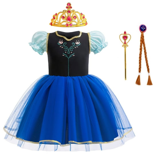 Little Girls Princess Anna Dress with Accessories Halloween Cosplay Costume Kids Birthday Outfits, Size for 8Y