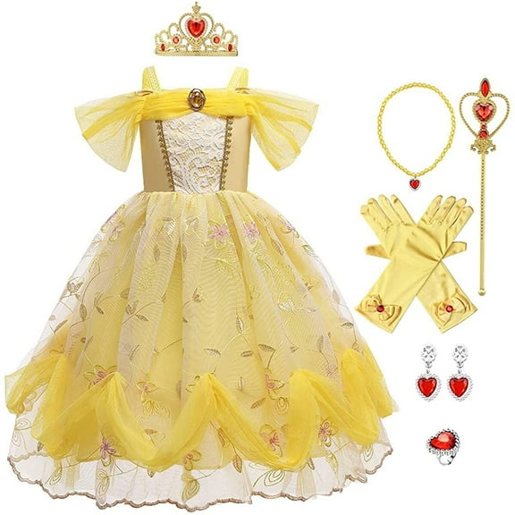 Little Girls Princess Dress Off Shoulder Belle Costume Halloween with Accessories