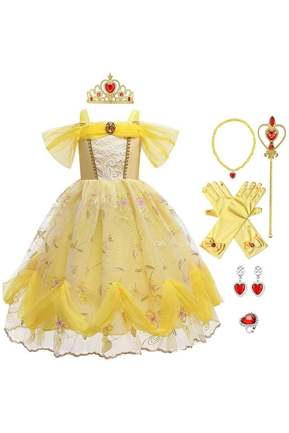 Little Girls Princess Dress Off Shoulder Belle Costume Halloween with Accessories