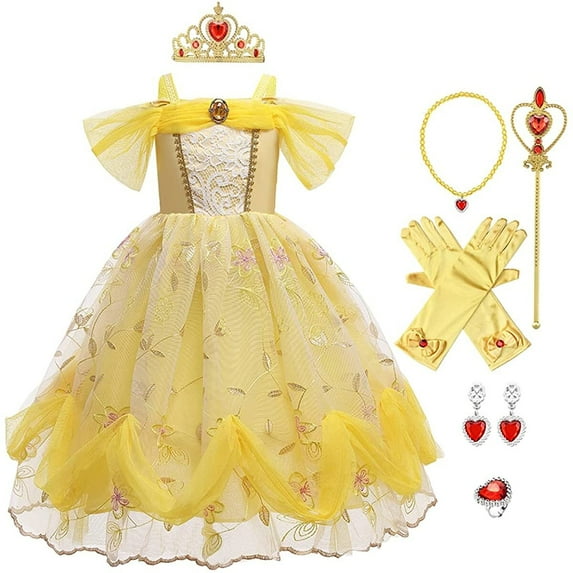 Little Girls Princess Dress Off Shoulder Belle Costume Halloween with Accessories