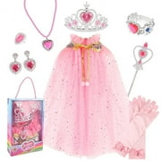 IKALI Little Girls Princess Dress up Trunk Pink Cape Jewelry Gift Set for Birthday Party Halloween Carnival 3-8 Years