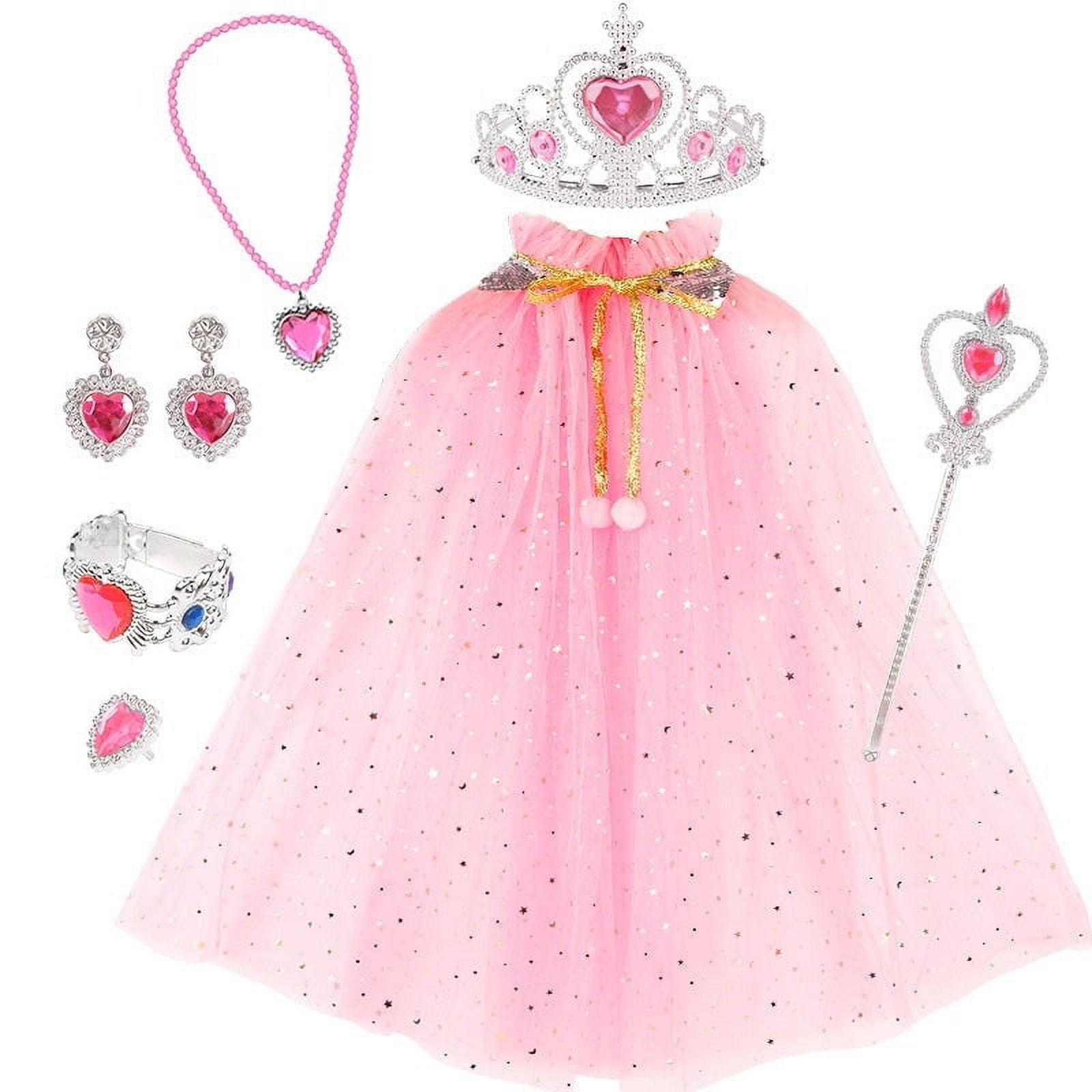 Little Girls Princess Dress up Trunk Pink Cape Jewelry Gift Set for