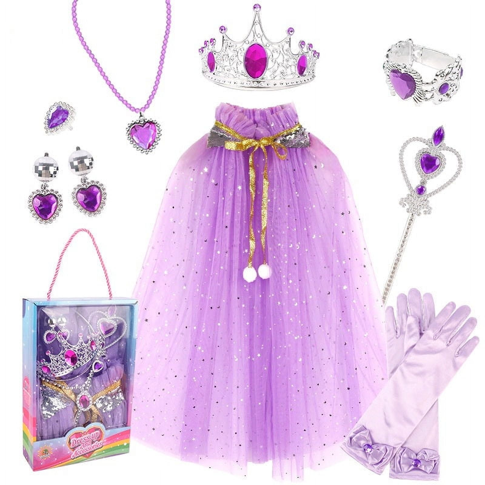 Little Girls Princess Dress up Trunk Purple Cape Jewelry Gift Set for