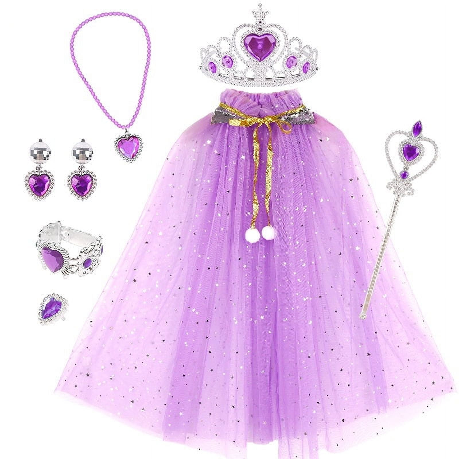 Little Girls Princess Dress up Trunk Purple Cape Jewelry Gift Set for