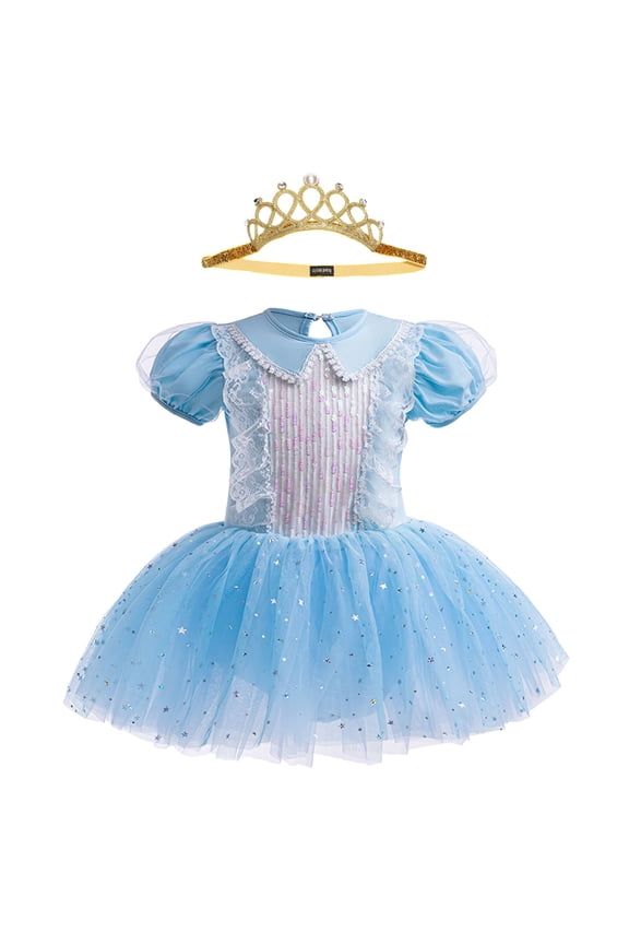 Little Girls Princess Leotards Tutu Dress Costume with Headband Halloween Cosplay Outfits, Size 5-6Y