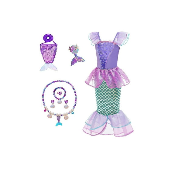 Little Girls Princess Mermaid Costume for Girls Dress Up with Accessory for Christmas Birthday Party Supplies