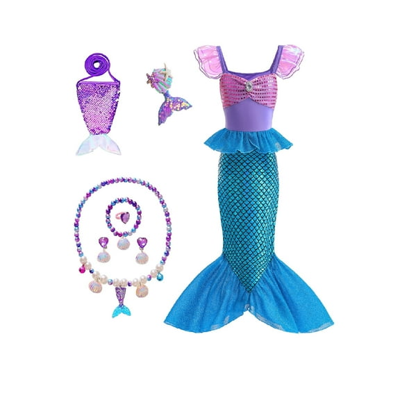 Little Girls Princess Mermaid Costume for Girls Dress Up with Accessory for Christmas Birthday Party Supplies